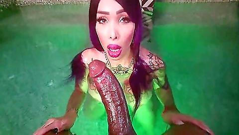 Tattooed brunette sucks and gets boned by a big cock