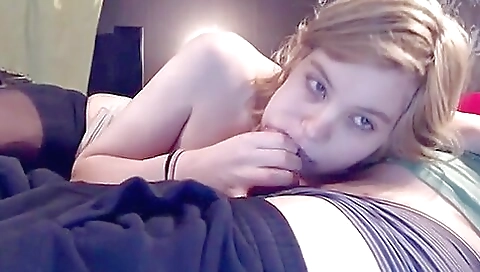 Blonde amateur sucks and rides dick tight leather pants