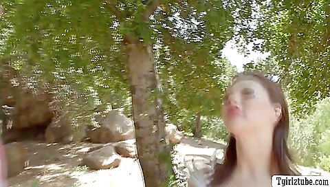 Bareback milf in a white tshirt and shorts takes a blowjob