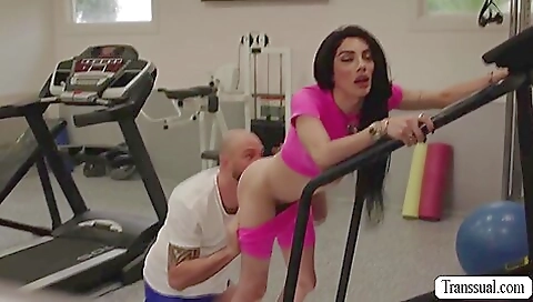 Brunette takes a dick deep inside her and licks her pussy