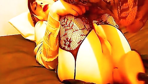 Brunette is getting her ass nailed by a fuck machine