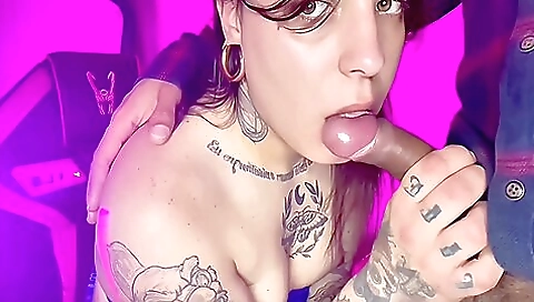 A brunette with a tattooed ass gets anally fucked by a guy