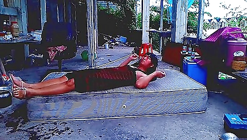 teen lady 18+ wearing lingerie outdoors in solo video