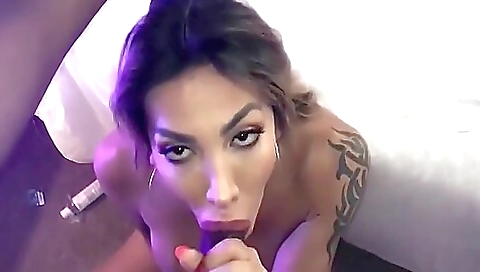 Brunette with a tattooed pussy gets a big black dick