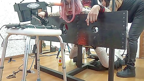 Girl gets caught in homemade gaggy gaggy with a device