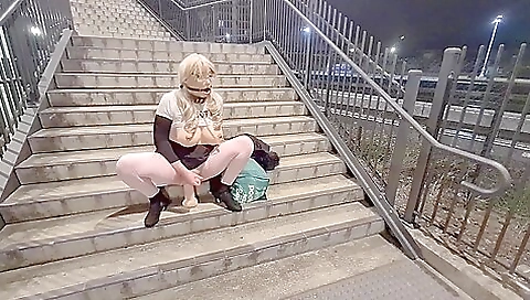 Sissy Riding A Dildo At The Train Station (re-uploaded)
