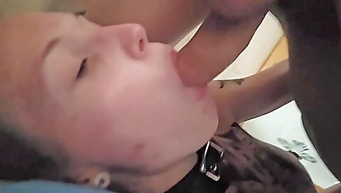 Tattooed brunette gives a blowjob and gets to suck a dick