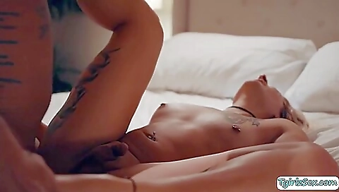 Big tits blonde shemale gets her anal fucked in a hot vid