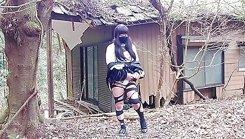 Busty brunette masturbating solo video in an abandoned house
